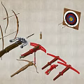 Traditional and Modern Bow and Crossbow Collection With Arrows and Target Board
