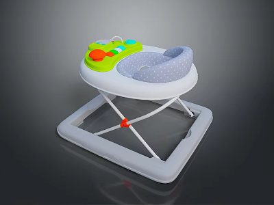 Baby Walker With Green Control Panel Colorful Buttons And Gray Polka Dot Seat 3d model