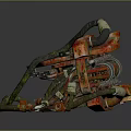 Biomechanical Monster Character Featuring Red Metal Body Green Tentacles And Chainsaw Appendages
