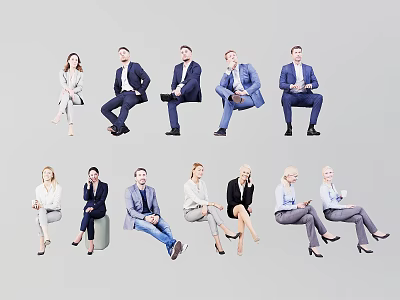 Group of Business Professionals Sitting in Diverse Poses With Formal Attire 3d model
