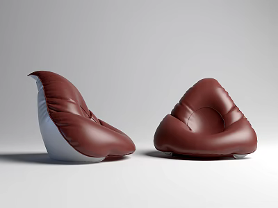 Two Burgundy Bean Bag Chairs With Rounded Design On White Background 3d model