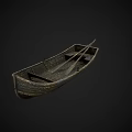 Vintage Wooden Boat With Wooden Hull Rowing Oar And Empty Seats Isolated On Black Background