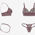 Burgundy Lace Women's Lingerie Set Featuring Bra and Panty