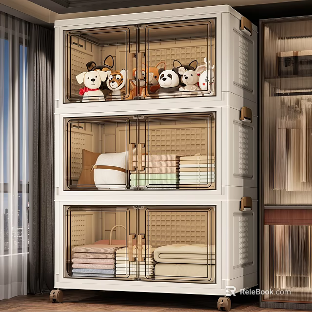 Neatly Folded Clothes In Clear Stackable Storage Bins For Home Organization 3d model 