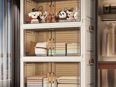 Neatly Folded Clothes In Clear Stackable Storage Bins For Home Organization 3d model