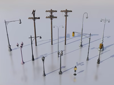 Various Outdoor Lights Designs Including Street Lamps Pole Lights And Garden Fixtures 3d model