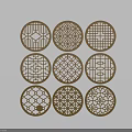 Nine Circular Lattice Windows With Various Geometric Patterns Arranged in Grid 3d model