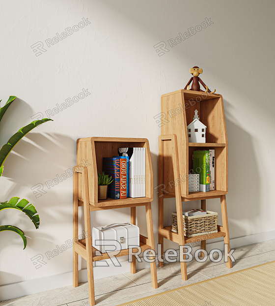 Nordic Bookshelf Solid Wood Sofa Side Cabinet Low Cabinet Storage Cabinet High Cabinet Small Apartment Storage Rack Small Bookshelf model