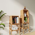 Nordic Bookshelf Solid Wood Sofa Side Cabinet Low Cabinet Storage Cabinet High Cabinet Small Apartment Storage Rack Small Bookshelf 3d model