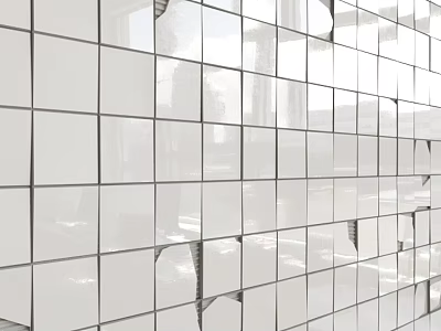 White Tiled Wall With Neatly Arranged Square Tiles And Some Chipped Edges 3d model