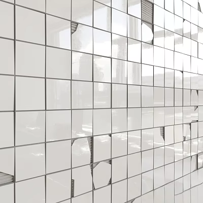 White Tiled Wall With Neatly Arranged Square Tiles And Some Chipped Edges 3d model