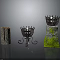 Decorative Metal Grid Holders With Wooden Stump Moss Pedestal And Curved Stand Bases