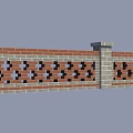 Building Exterior Wall With Red Brick Lattice Pattern And Stone Pillar Structure 3d model