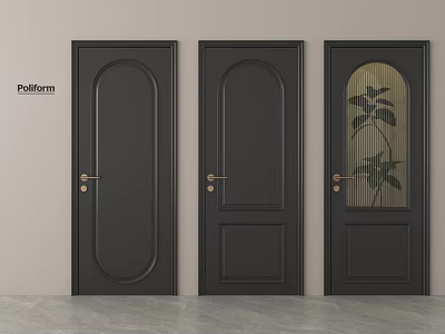 Dofform Black Hinged Doors with Oval Rectangular and Glass Panel Designs and Brass Handles 3d model