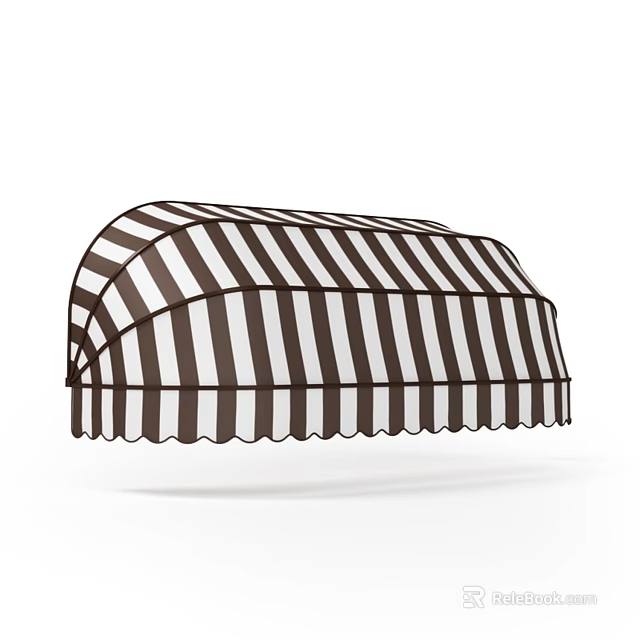 Brown And White Striped Awning With Scalloped Edge Design For Outdoor Spaces 3d model 