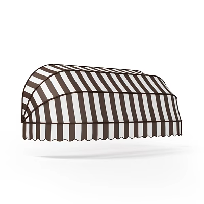 Brown And White Striped Awning With Scalloped Edge Design For Outdoor Spaces 3d model