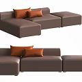 Modern Brown Leather L Shaped Sectional Sofa With Orange Decorative Pillows