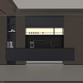 Elegant Modern Kitchen Sideboard With Wooden Drawers Lighting And Plant