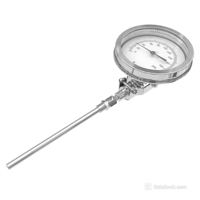 Stainless Steel Industrial Thermometer With Dial Display And Long Probe For Temperature Measurement 3d model 