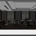 Elegant Private Dining Room Interior With Round Table Comfortable Chairs And Modern Lighting 3d model
