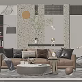 Modern Living Room Sofa And Coffee Table Set With Throw Pillows Decorative Wall And Plant