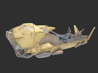 Futuristic Yellow Car with Sleek Design Open Cockpit and Exposed Mechanical Parts 3d model