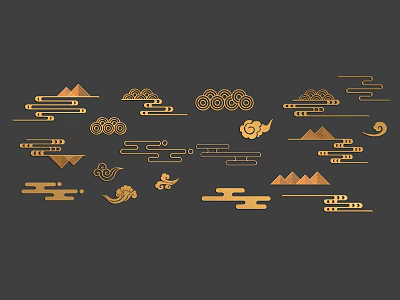 Golden Traditional Chinese Hanging Decorations With Cloud Patterns And Mountain Shapes 3d model