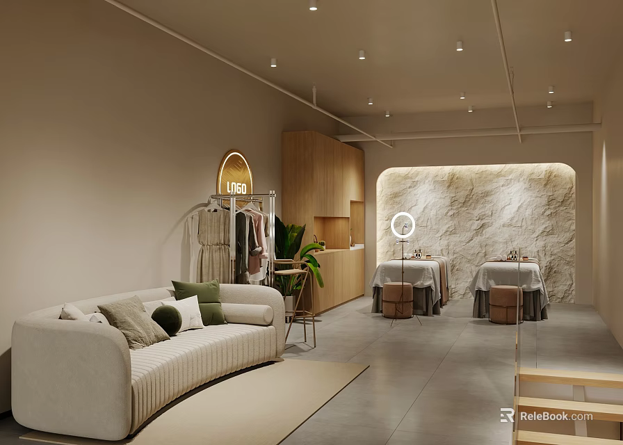 Modern Beauty Salon Interior Design With Styling Mirrors And Comfortable Sofa 3d model 