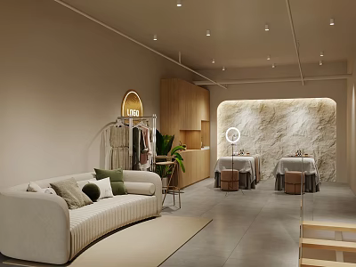 Modern Beauty Salon Interior Design With Styling Mirrors And Comfortable Sofa 3d model