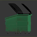 Two Green Waste Trash Bins with Open Lids and Warning Labels 3d model