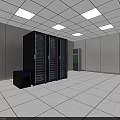 Data Center Facility With Black Server Racks White Walls Ceiling Lights And Floor Tiles