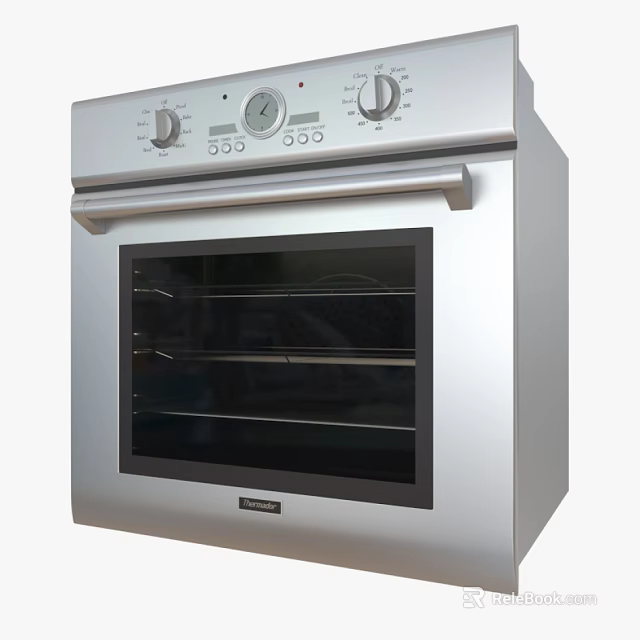 Stainless Steel Kitchen Oven With Digital Display Control Knobs Glass Door And Interior Racks 3d model 
