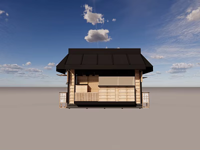 Authentic Traditional Japanese Restaurant With Black Roof And Wooden Exterior Porch 3d model