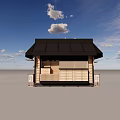 Authentic Traditional Japanese Restaurant With Black Roof And Wooden Exterior Porch