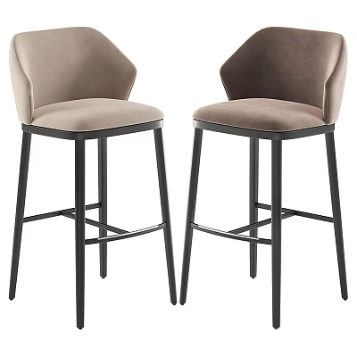 Modern Upholstered Bar Stools With Black Metal Legs And Beige Taupe Seats 3d model