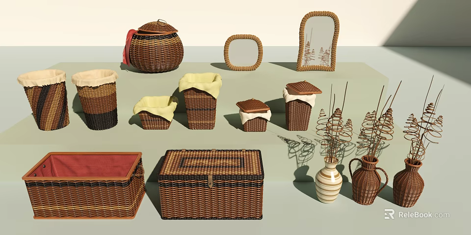 Decorative Woven Storage Baskets In Various Sizes Shapes For Home Organizing 3d model