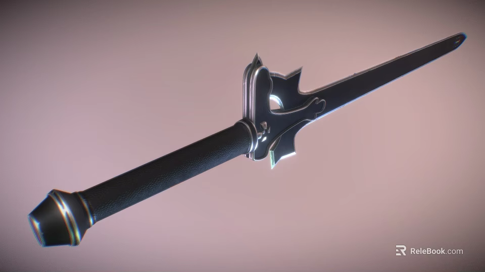 Intricate Design Sword With Black Hilt Silver Guard And Slender Blade 3d model 