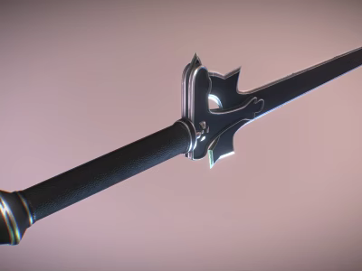 Intricate Design Sword With Black Hilt Silver Guard And Slender Blade 3d model