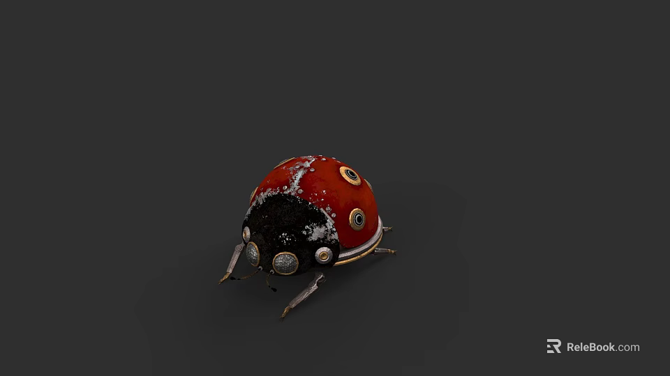 Red Ladybug With Black Spots And Shiny Exoskeleton On Dark Background 3d model 