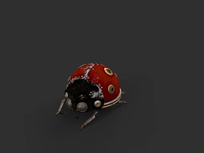Red Ladybug With Black Spots And Shiny Exoskeleton On Dark Background 3d model