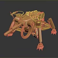 Golden Sci Fi Mechanical Game Movie Character With Multiple Arms And Leg Structure