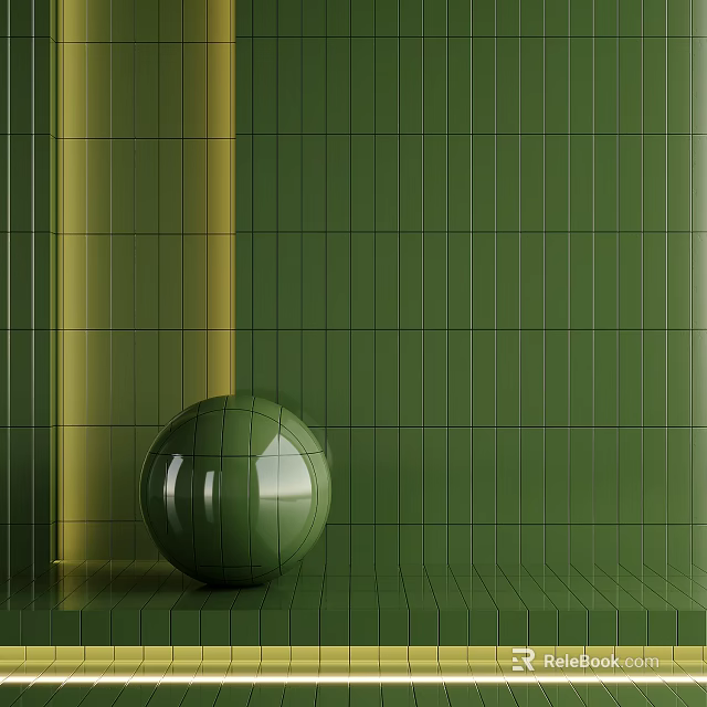 Abstract Painting Featuring Green Tiled Wall Yellow Vertical Stripe Green Sphere And Green Tiled Floor 3d model 