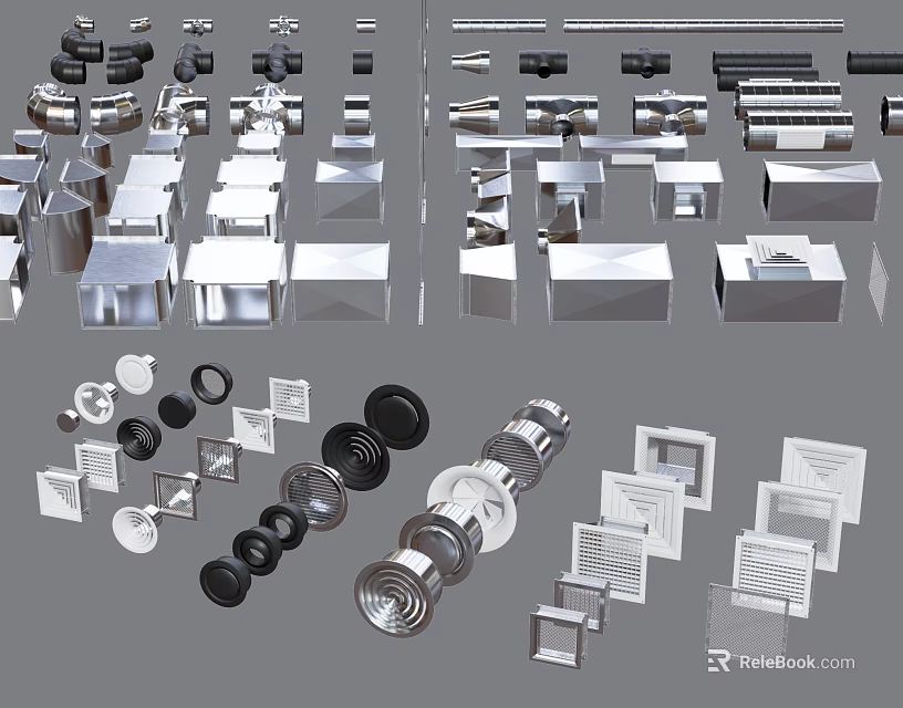Various Pipe Fittings And Components Including Valves Connectors And Stainless Steel Parts 3d model 