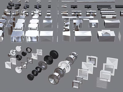 Various Pipe Fittings And Components Including Valves Connectors And Stainless Steel Parts 3d model