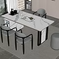 Modern Living Room Tea Table with Marble Top Black Frame and Gray Chairs 3d model