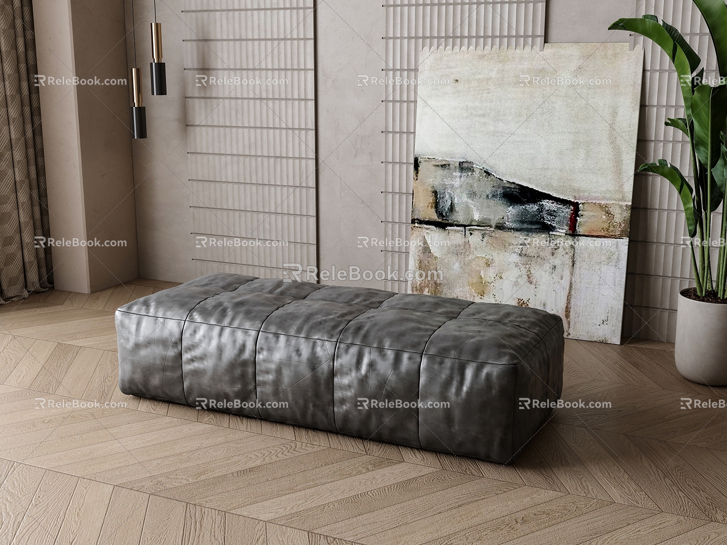 Leather sofa stool 3d model