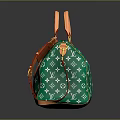 Stylish Green Fashion Bag With Orange Handles Shoulder Strap And White Patterns