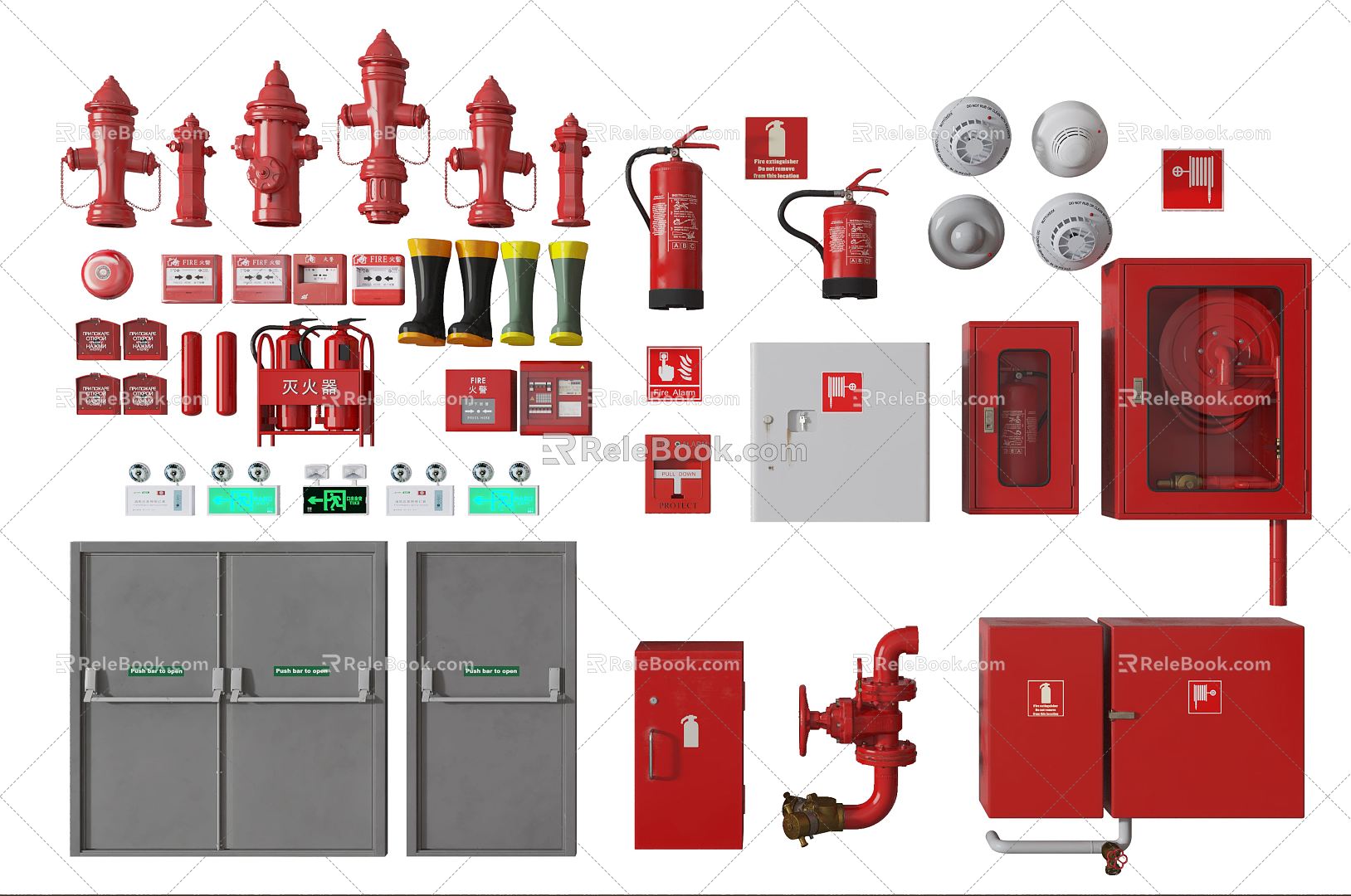 modern fire fighting equipment fire extinguisher fire hydrant fire door model