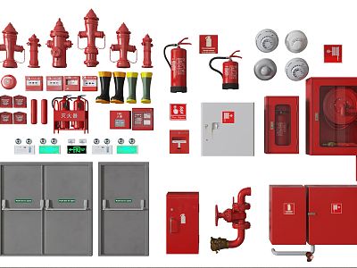 modern fire fighting equipment fire extinguisher fire hydrant fire door model