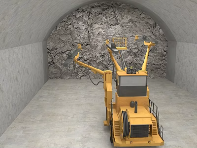 Construction Site Tunnel Construction With Yellow Heavy Machinery And Rocky Walls 3d model